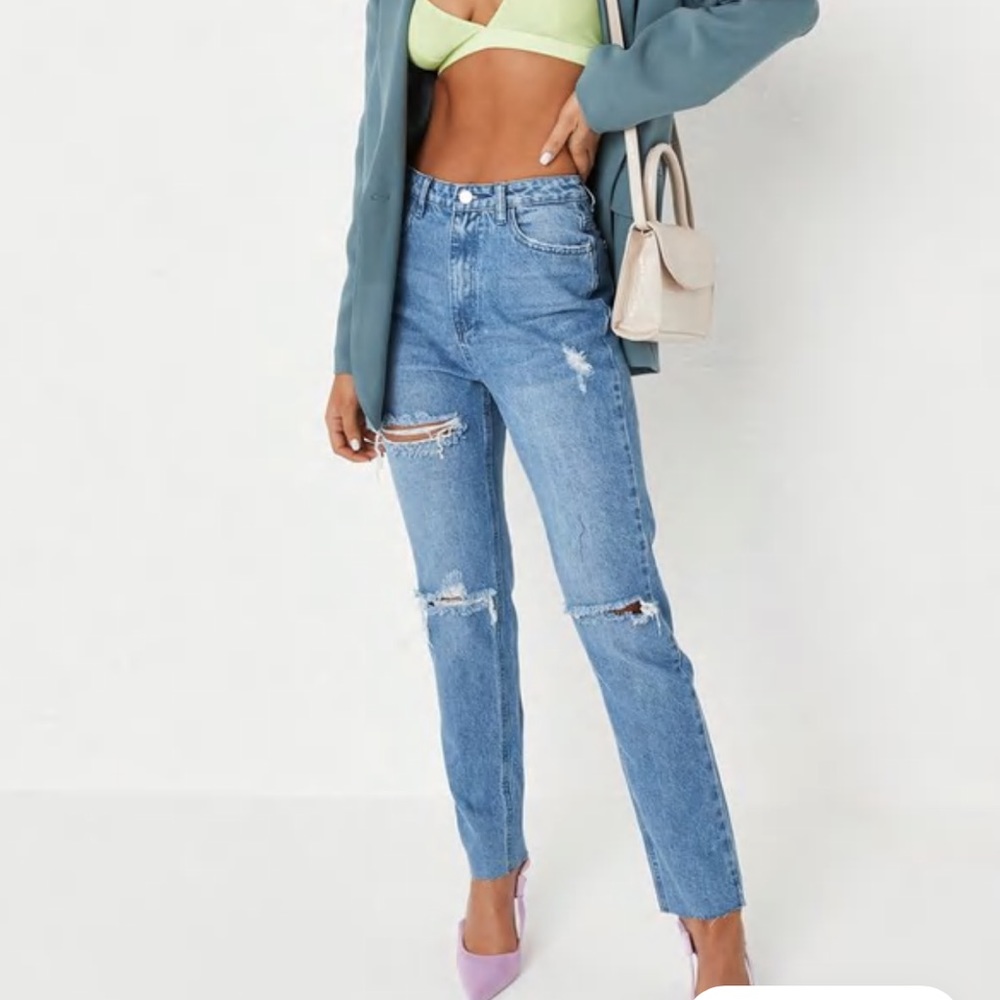 Light blue wrath high waisted slash straight leg jeans